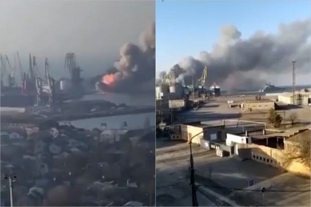 Rusiyanın desant gəmisi beləMƏHV EDİLDİ (VİDEO)