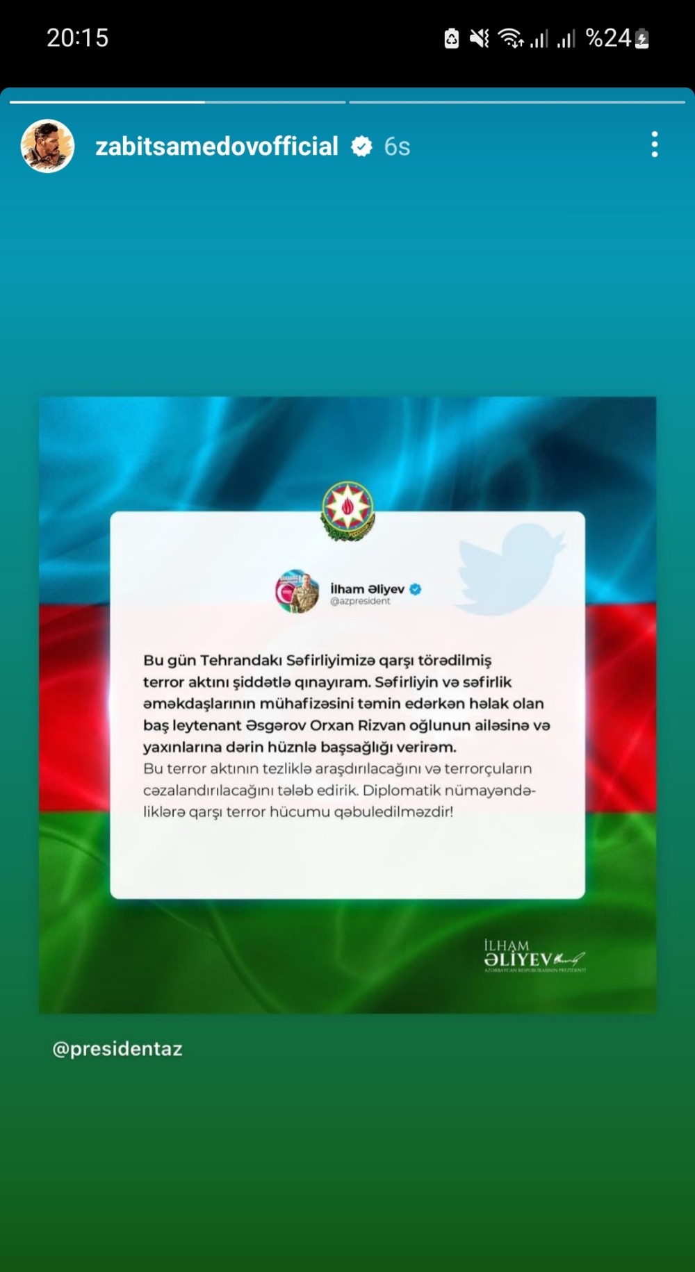 Zabit Səmədov Azərbaycan Səfirliyində baş verən terrorabiganə qalmadı (FOTO)