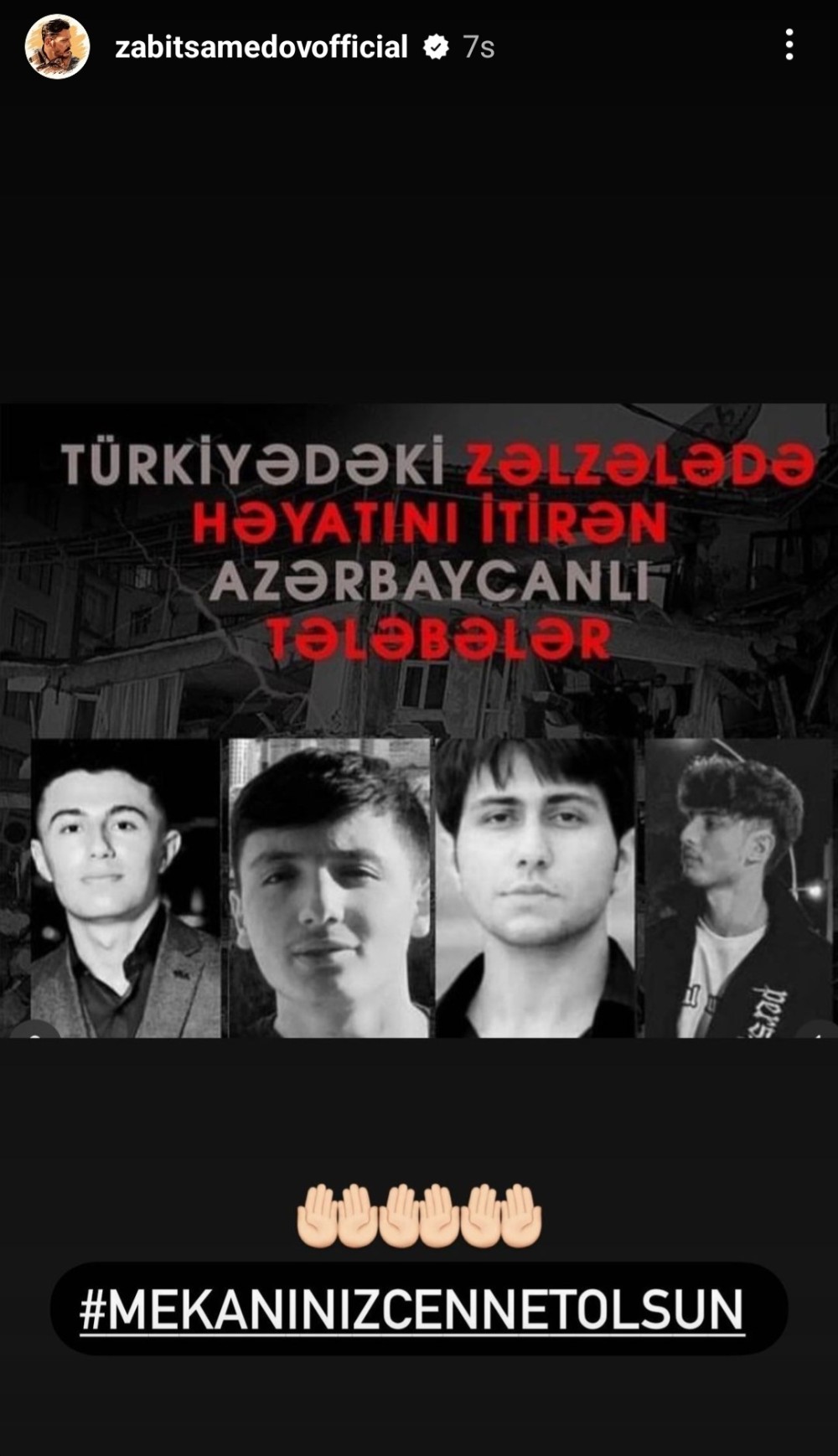 Zabit Səmədov zəlzələdə həlak olan tələbələrlə bağlı paylaşım etdi