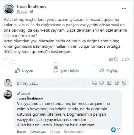 Turan Oqtay Əliyevin dəfn kadrlarına ÜSYAN ETDİ:"Haqqımı halal etmirəm" (FOTO)