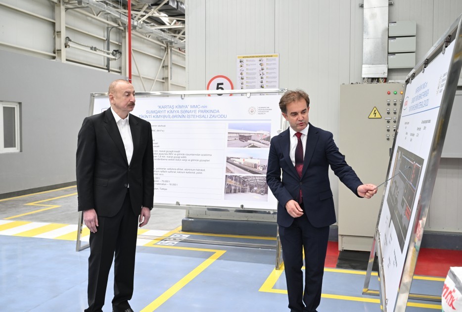 Prezident Sumqayıt Kimya Sənaye Parkında bir sıra müəssisələrin açılışını etdi -FOTOLAR