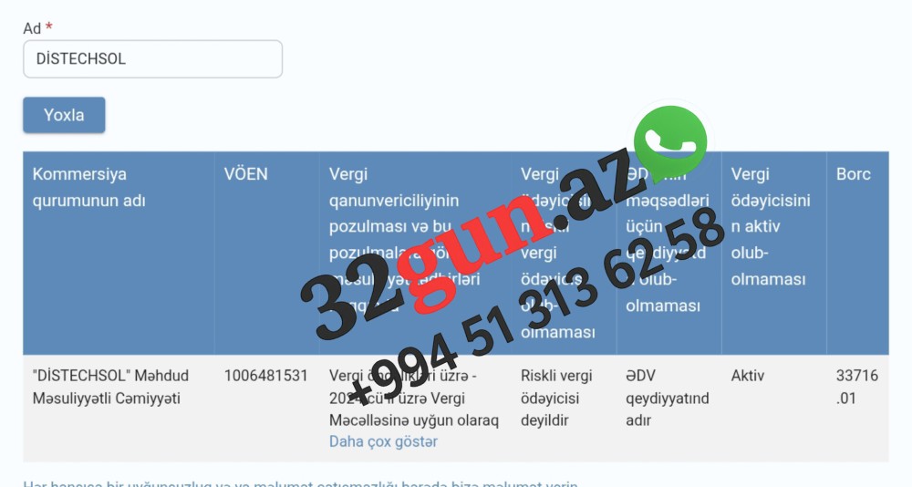 "DİSTECHSOL" MMC-nin vergi borcu var- FOTO