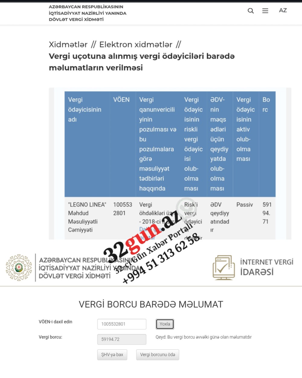 “LEGNO LINEA” MMC-nin vergi borcu üzə çıxıb- FOTO