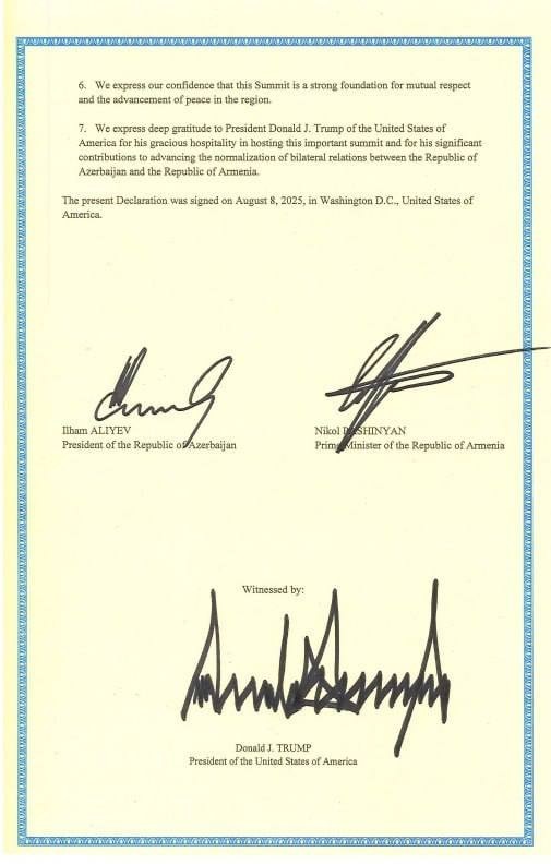 Dövlət Departamenti üçtərəfli görüşdə imzalanmış sənədləri yaydı -FOTOLAR