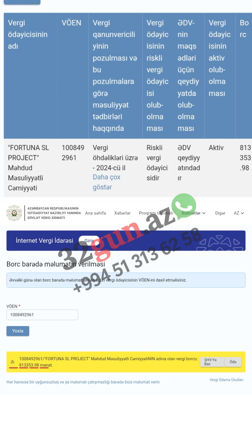 "FORTUNA SL PROJECT" MMC-nin külli miqdarda vergi borcu üzə çıxdı-DVX-nin "qara siyahı"sında