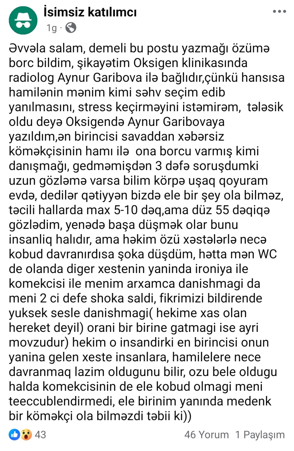 Deputat Samir Vəliyevin anasının “Oksigen” klinikası ilə bağlıŞİKAYƏT - Hamilə qadına qarşı...