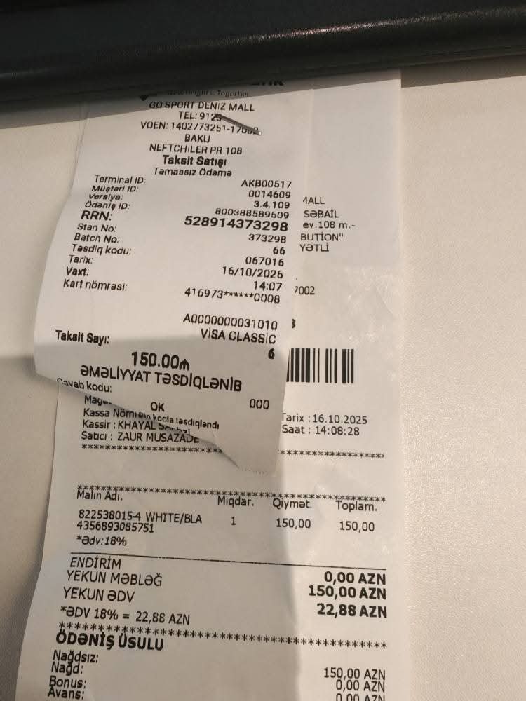 Alıcı “GoSport” mağazasından aldığı ayaqqabının ƏDV-si qaytarılmadığına görə narazıdır