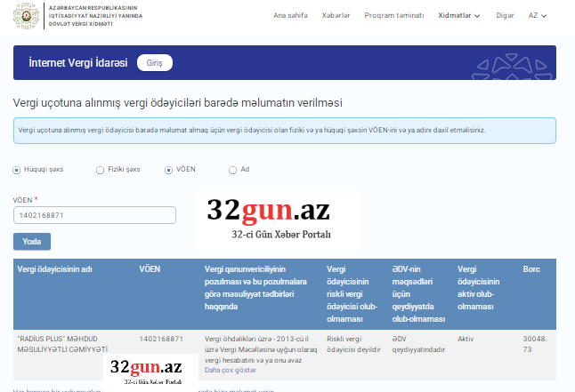 “RADIUS PLUS” MMC-nin vergi borcu üzə çıxıb/ FOTO