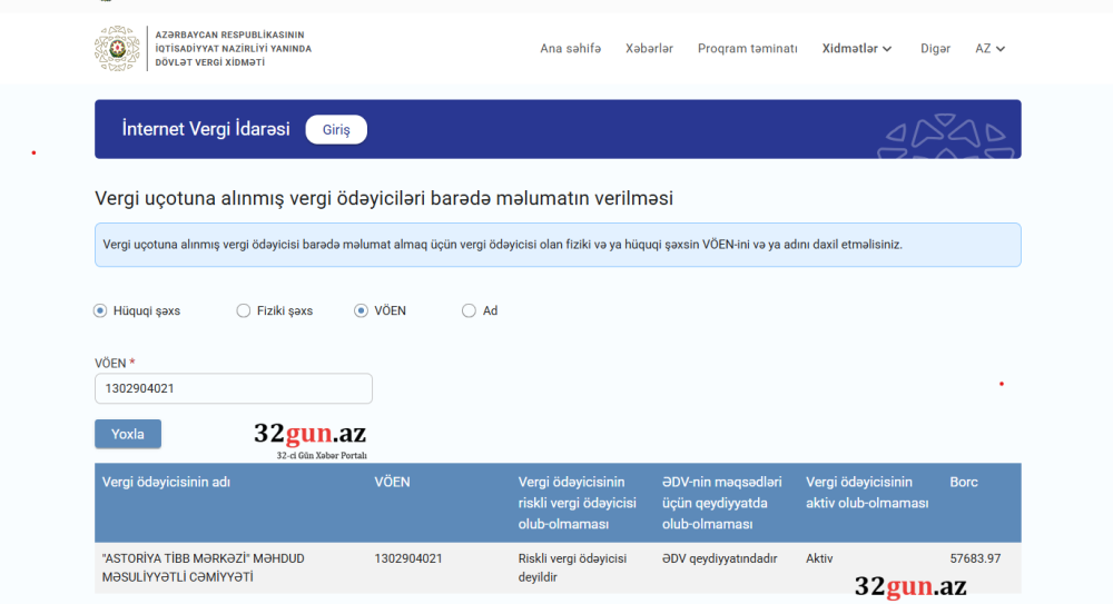 Ramiz Mehdiyevin kürəkəninə məxsus olan “Astoriya Tibb Mərkəzi”-nin vergi borcu üzə çıxıb