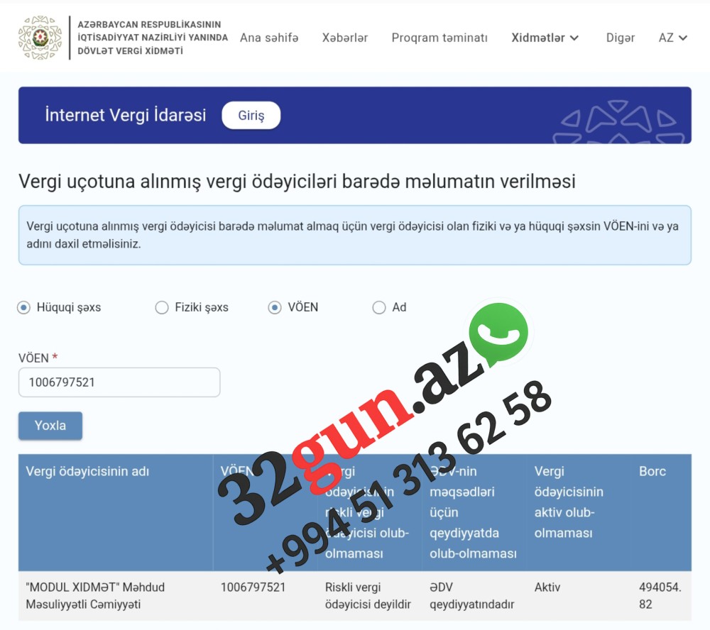 “Modul Xidmət” MMC-yə məxsus böyük məbləğdə vergi borcu aşkarlanıb/ FOTO
