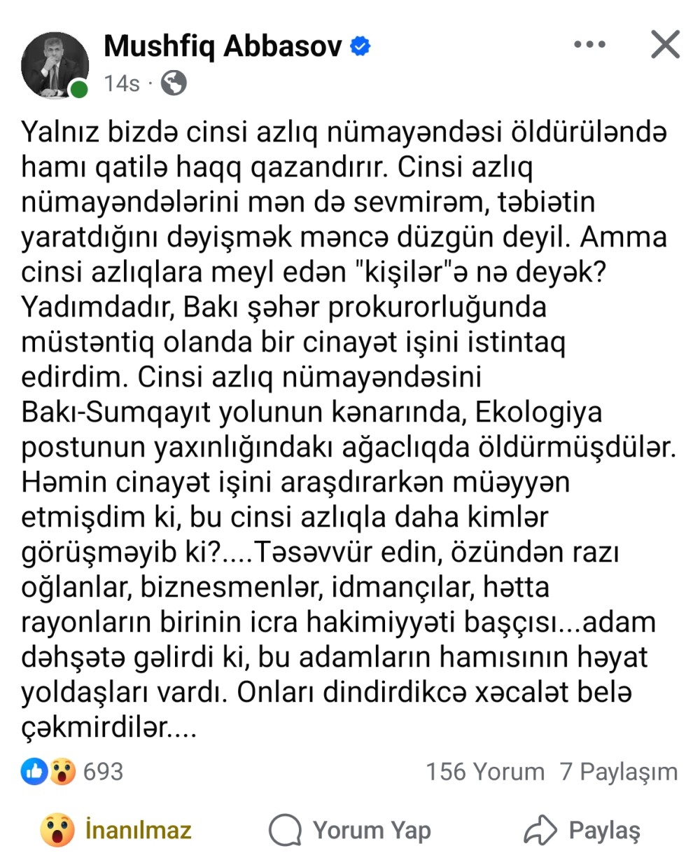“Trans şəxslə görüşənlər arasında icra başçısı da vardı”- Hüquqşünasdan ŞOK AÇIQLAMA