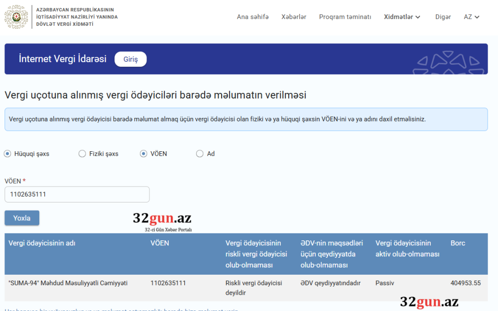 “SUMA-94” MMC-nin 404 min manatlıq vergi borcu üzə çıxdı