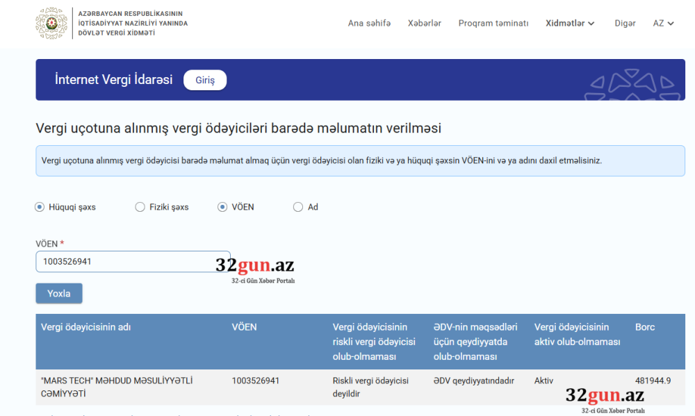 “Mars Tech” MMC-nin vergi borcu yarım milyona yaxınlaşıb