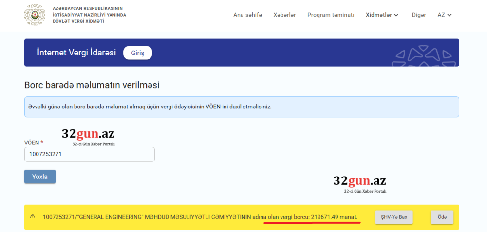 "General Engineering” MMC-nin vergi borcu 219 min manatı keçdi