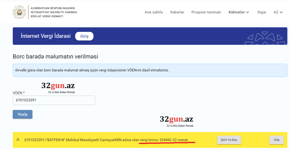 2 manatlıq şirkətinkülli miqdarda vergi borcu üzə çıxıb