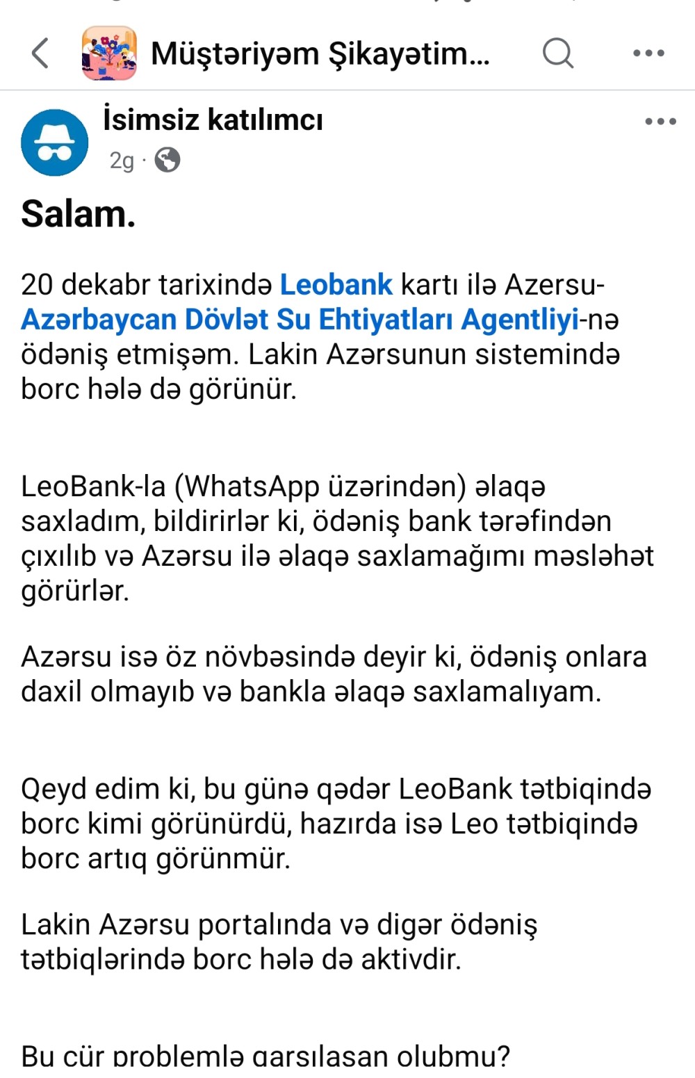 Kimdir Günahkar? - LeoBank yoxsa ADSEA + Ödəniş çıxılıb, borc silinmir 