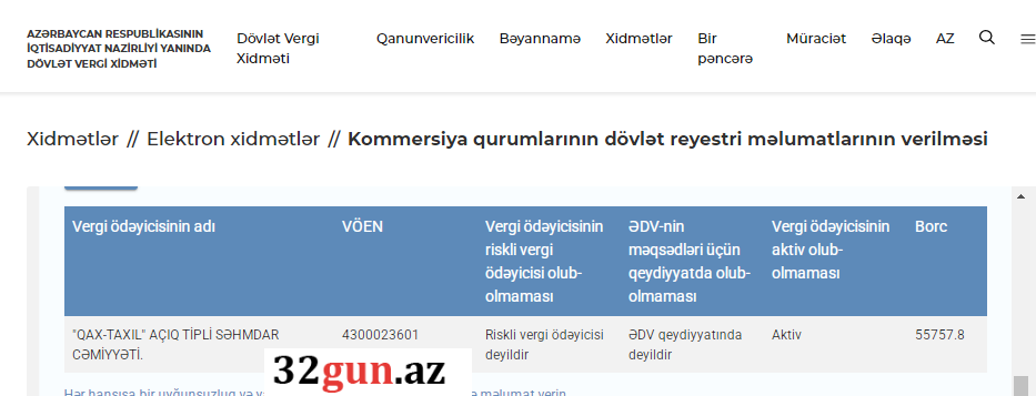 “Qax-Taxıl” ASC-nin vergi borcu üzə çıxıb